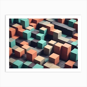 Abstract Image Of A 3d Surface Made Of Multiple Cubes In Different Colors Art Print