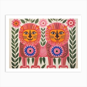 Lion 6 Folk Style Animal Illustration Art Print