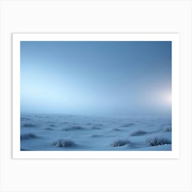 A Panoramic View Of A Snow Covered Field With Frost Covered Grass, Set Against A Clear, Blue Sky Art Print