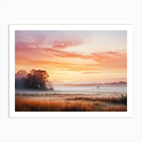 Misty Landscape At Dawn Ethereal Calm With A Noticeable Absence Of Wildlife Gentle Low Lying Cloud Art Print