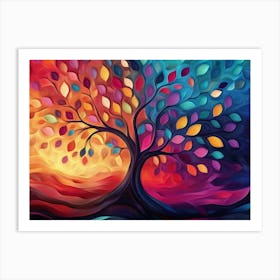 Colorful Tree with Multicolor Leaves Illustration Art Print