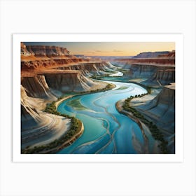 A Panoramic Digital Render Of Natures Palette Showcasing The Dynamic Network Of Riverbeds And Cany Art Print