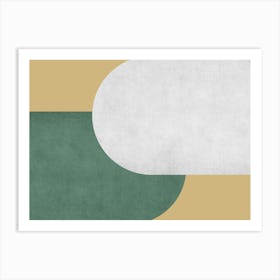 Halfmoon Colorblock - Mid-century Modern Abstract Minimalist Green White Gold Art Print