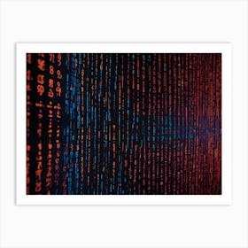 Abstract Pattern Of Numbers And Symbols In Red And Blue, Resembling A Digital Code Or Matrix Art Print