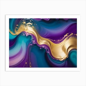 Abstract Swirling Image Of Blue, Purple, And Gold Colors With A Fluid, Flowing Effect Art Print