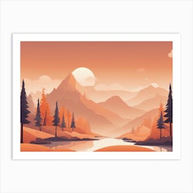 Misty mountains horizontal background in orange tone 126 Art Print