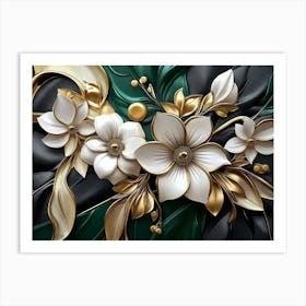 Gold And White Flowers 19 Art Print