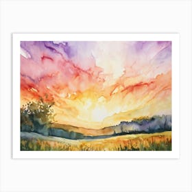 Abstract Watercolor Painting Capturing The Essence Of A Spring Sunrise In Nature Glowing With Brigh (2) Art Print