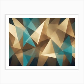 Abstract, Overlapping Triangular Shapes In Gold And Blue Hues Create A Sense Of Depth And Dimension Against A Dark Background Art Print