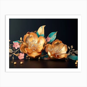 3d Golden Jewelry Flowers 2 Art Print