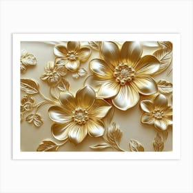 3d Gold Relief Floral 5 Art Print