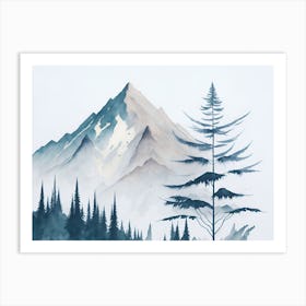 Mountain And Forest In Minimalist Watercolor Horizontal Composition 145 Art Print