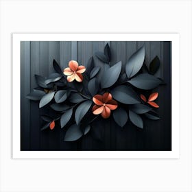 An Elegant 3d Floral Art Featuring A Bunch Of Leaves And Flowers On A Black Art Print