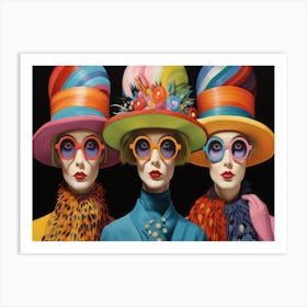 Three Women Wearing Colored Hats Glasses And Hats 4 Art Print