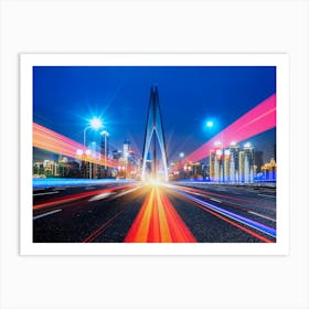 Neon city: China, blur motion cars (synthwave/vaporwave/retrowave/cyberpunk) — aesthetic poster Art Print