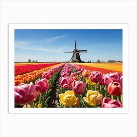 Tulip Field With Windmill paintings art print Art Print