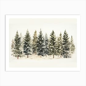 Winter Serenity Watercolor Of Snow Covered Pine Forest Art Print