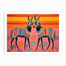 Donkey 2 Folk Style Animal Illustration Art Print