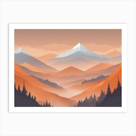 Misty mountains horizontal background in orange tone 27 Art Print