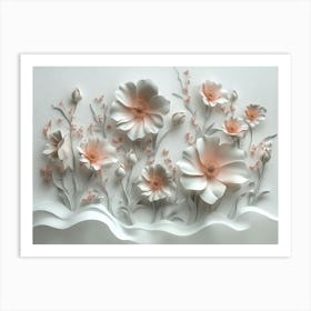 Classic 3d Flowers On A White Art Print