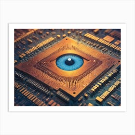 Blue Human Eye At The Center Of A Circuit Board 1 Art Print