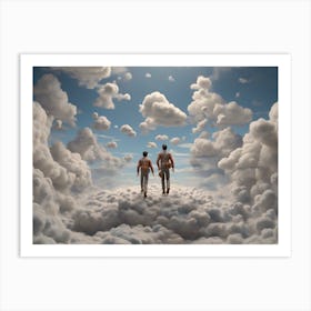 Two People Walking In The Clouds Art Print