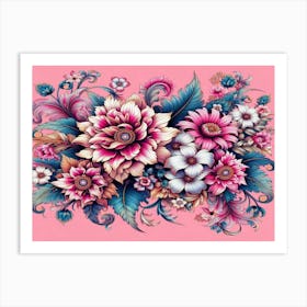 Flowers On A Pink Background 1 Art Print