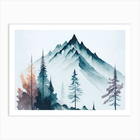 Mountain And Forest In Minimalist Watercolor Horizontal Composition 317 Art Print