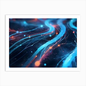 Abstract Blue And Orange Glowing Lines Art Print