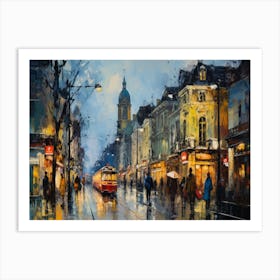 Street Scene In The Rain Art Print