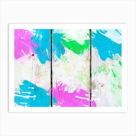 Colorful Paint Splatters On Wooden Fence Art Print