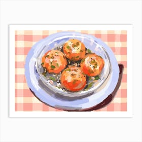 A Plate Of Stuffed Peppers, Top View Food Illustration, Landscape 3 Art Print