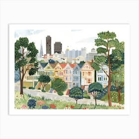 San Francisco Houses Landscape Watercolour Art Print