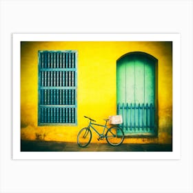 Bicycle Leaning Against Painted Wall Trinidad Cuba Art Print