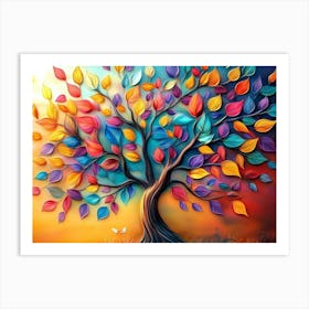 Elegant Colorful Tree with Vibrant Leaves Hanging Branches 3 Art Print