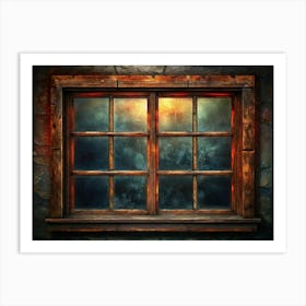 Old Wooden Window With Glowing Light Art Print