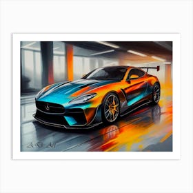 Mercedes Super Sportscar Drive In Parkhouse Abstract Color Painting Art Print