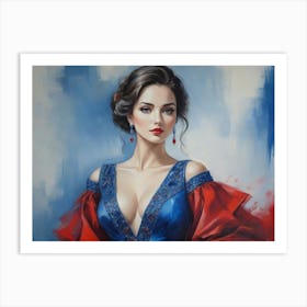 Elegant Lady In Blue Dress Art Print