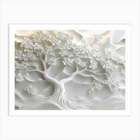 An Elegant White Floral Tree Pattern On A 3d Art Print