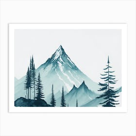 Mountain And Forest In Minimalist Watercolor Horizontal Composition 246 Art Print