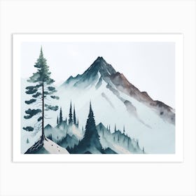 Mountain And Forest In Minimalist Watercolor Horizontal Composition 170 Art Print