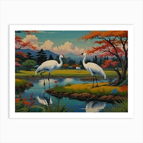 Cranes By The River Art Print