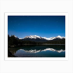 Snow Capped Mountains Towering In The Background Over A Tranquil Lake In The Foreground Their Majes Art Print