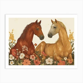 Floral Animal Illustration Horse 2 Art Print