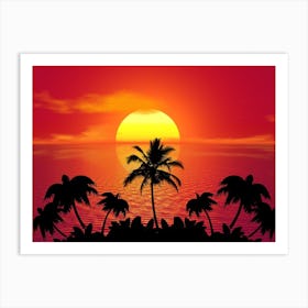 Sunset With Palm Trees Art Print