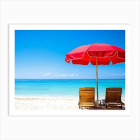 Red Umbrella On The Beach Art Print