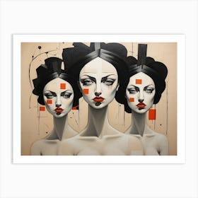 Three Women, Pop Surrealism, art, painting Art Print