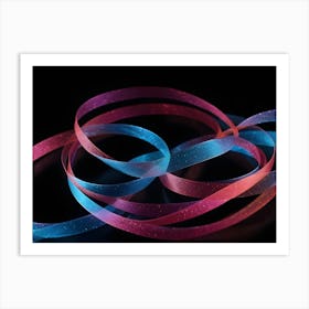 A Blue And Pink Ribbon With A Subtle Sparkle, Curled And Twisted, Creating A Delicate And Elegant Design Art Print