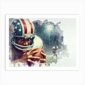 American Football Player Retro Portrait Watercolor Art Print