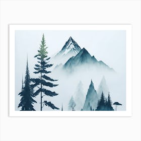 Mountain And Forest In Minimalist Watercolor Horizontal Composition 363 Art Print